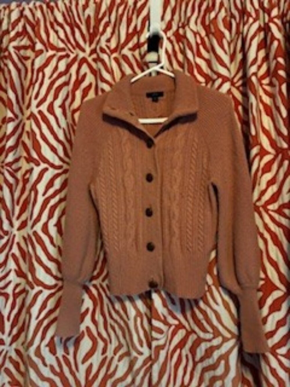 J. Crew Button up Sweater,  Dusty Rose, Balloon sleeves, Textured Buttons, Wool